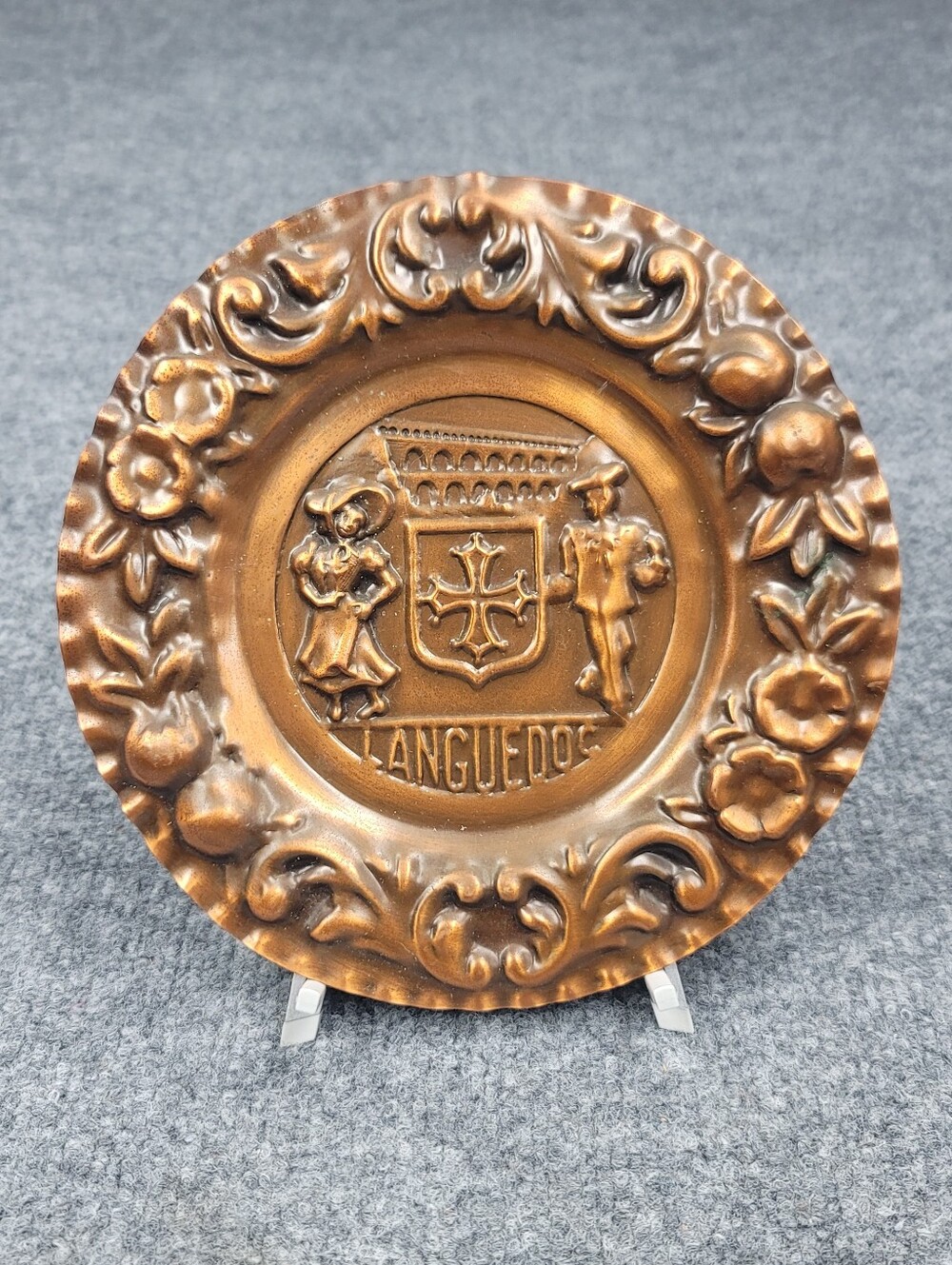 Vintage Copper Plate Wall Hanging Languedoc France 7.5"
